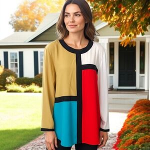 Galinda Wang Colorblock Blouse 16W‎ Plus Size Silky Office Siren Corpcore Career